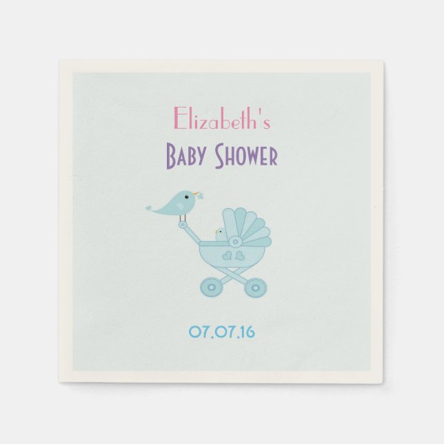Baby- und Mommy Bluebirds Babydusche Serviette (Vorderseite)