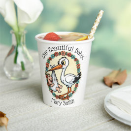 Baby- und Storch-Design im Vintage-Stil Pappbecher