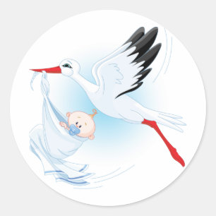 Baby und Stork Runder Aufkleber