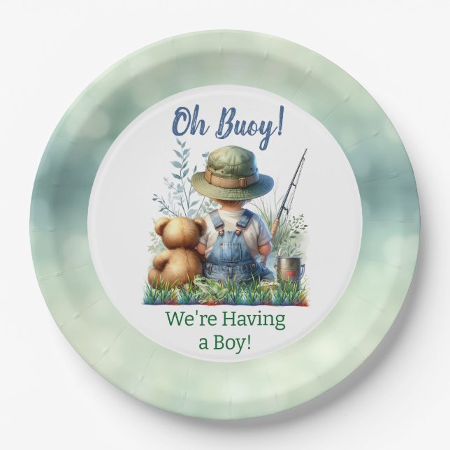 Baby und Teddy Bear | Babyparty Pappteller (Vorderseite)