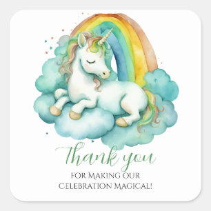 Baby Unicorn Babydusche Vielen Dank Quadratischer Aufkleber