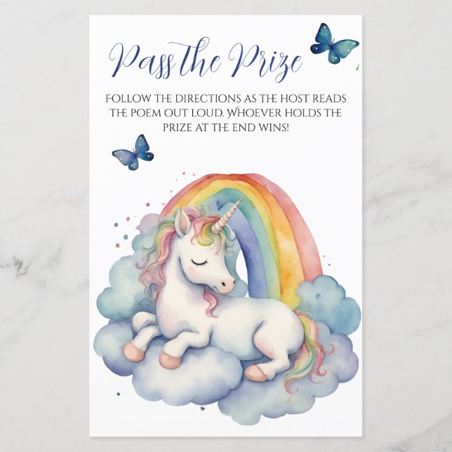 Baby Unicorn Boy Baby Shower Pass Spiel (Rückseite)
