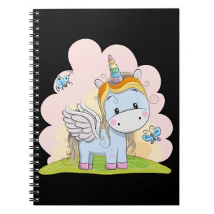 Baby Unicorn Butterfly Bakground Wasserfarbe Notizblock