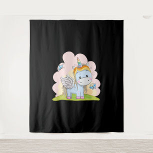 Baby Unicorn Butterfly Bakground Wasserfarbe Wandteppich
