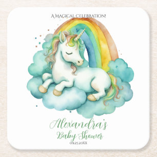 Baby Unicorn Gender Neutral Baby Dusche Rechteckiger Pappuntersetzer