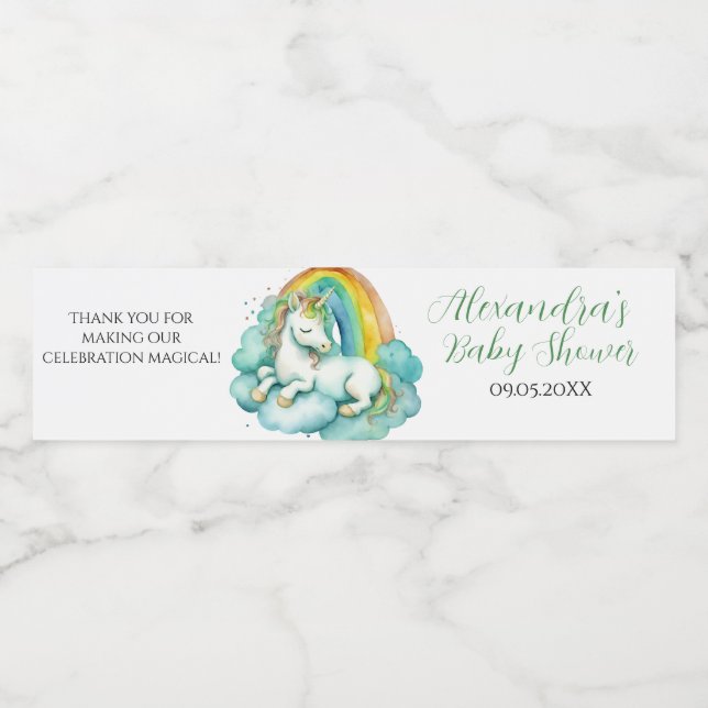 Baby Unicorn Gender Neutral Baby Dusche Wasserflaschenetikett (Einzelnes Label)