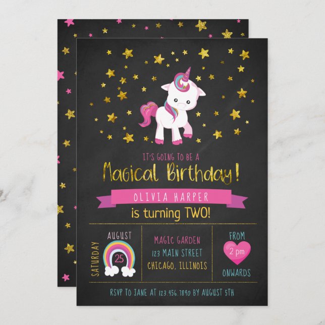 Baby Unicorn Magical Birthday Party Einladung (Vorne/Hinten)