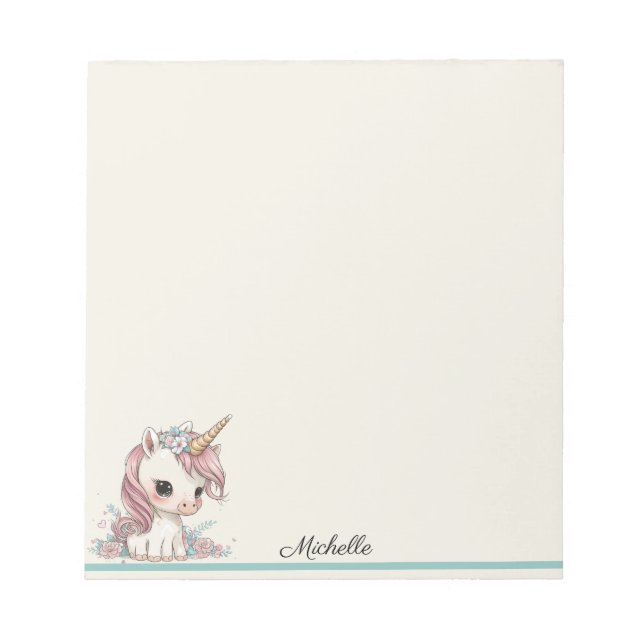 Baby Unicorn Niedlich Notepad IHRER Name Notizblock (Vorderseite)