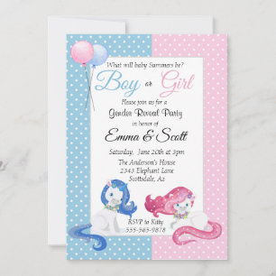 Baby Unicorn Pink Blue Gender Reveal Party Einladung