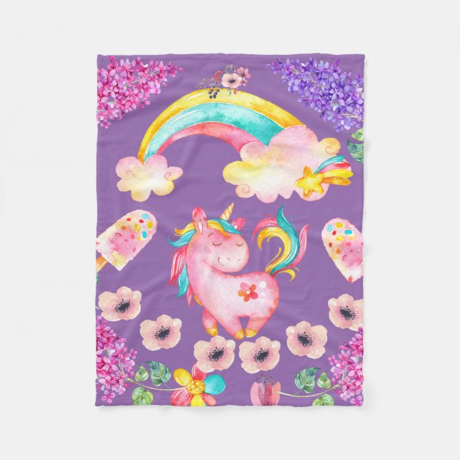 Baby Unicorn spielend Garten Fleece Blanket, Baby (Vorderseite)