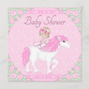 Baby, Unicorn und Rose Pink Babydusche Einladung