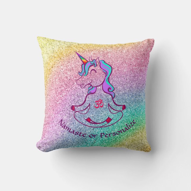 Baby Unicorn Zen Yoga Meditation Rainbow Glitzer Kissen (Vorderseite)