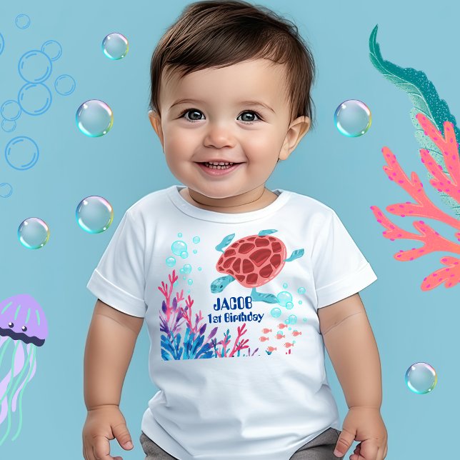 Baby unter dem Meer Personalisierter Name Wasserfa Baby T-shirt (Von Creator hochgeladen)