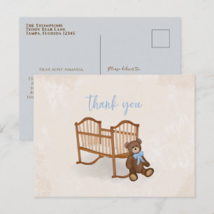 Baby Vintage Danke Blau Teddybär Kinderzimmer Postkarte