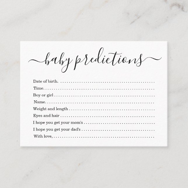 Baby-Vorhersage-Karte für die Babyparty - einfach Telefonnummerkarte (Vorderseite)