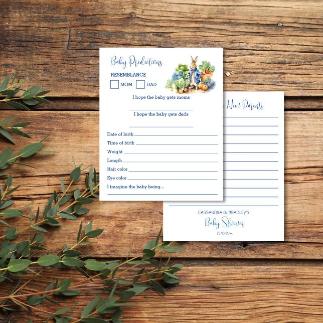 Baby-Vorhersage und Ratschläge Peter Rabbit (Baby prediction and advice for parents Peter Rabbit themed baby shower games )