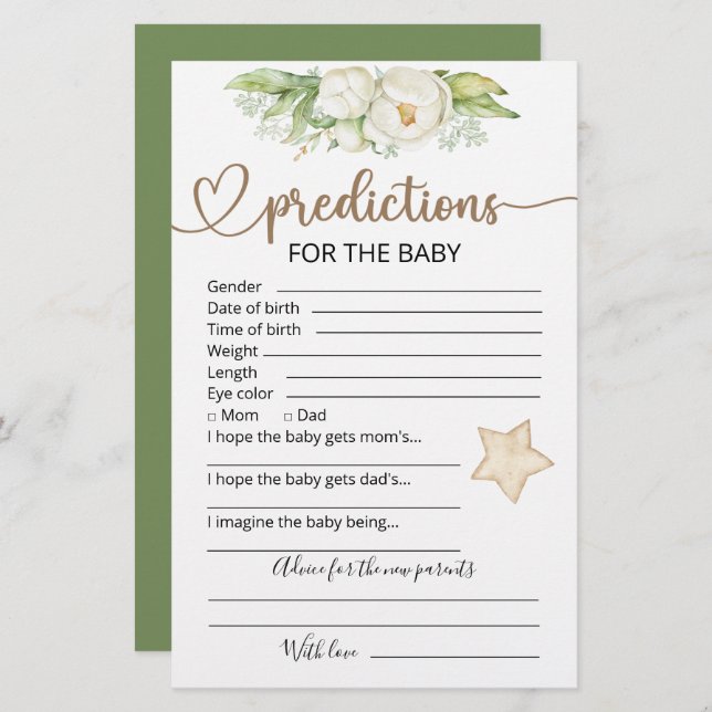 Baby-Vorhersagen | Baby Showspiel (Vorne/Hinten)