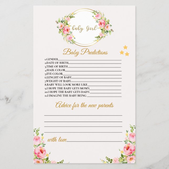 Baby-Vorhersagen und Ratgeber-Karte, Baby-Dusche-S Flyer (Vorne)