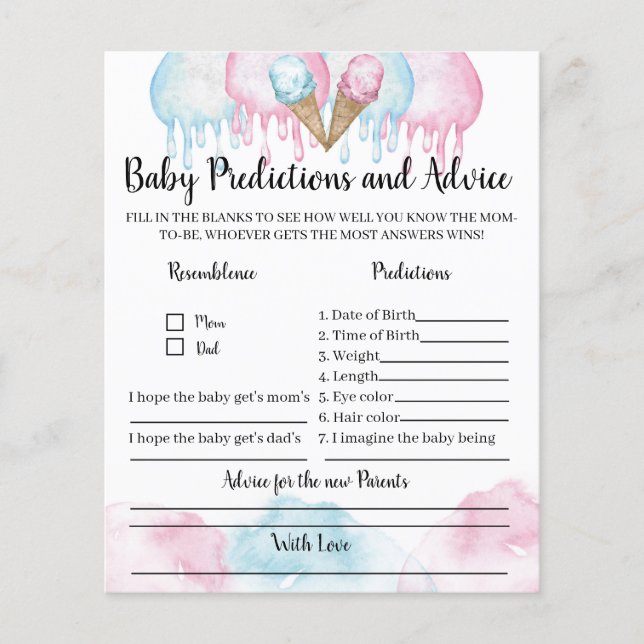 Baby Vorhersagen und Ratschläge Eis Party Spiel. (Vorderseite)