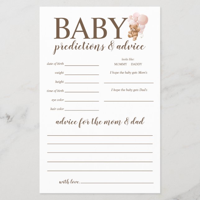 Baby Vorhersagen und Ratschläge Pink Teddy Bärensp Flyer (Vorne)