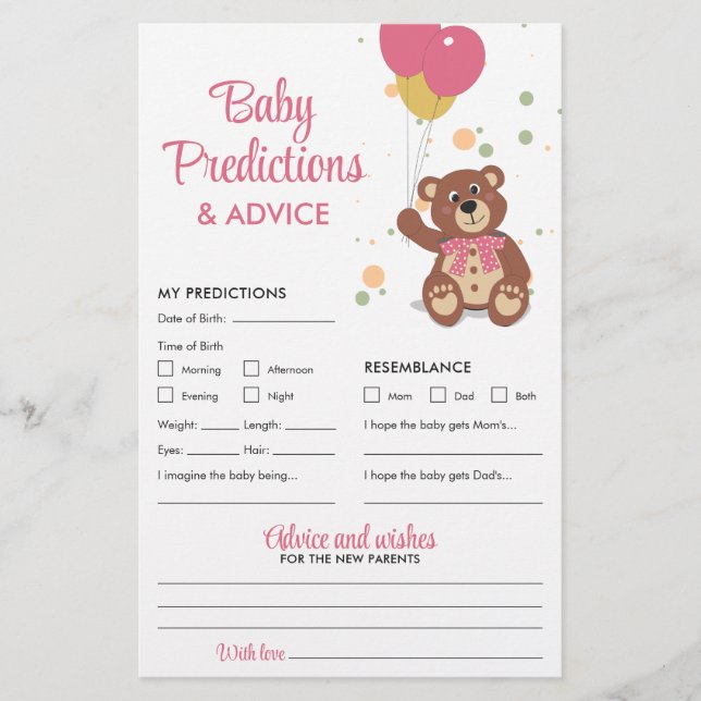 Baby Vorhersagen und Ratschläge Pink Teddy Bärensp Flyer (Vorne)