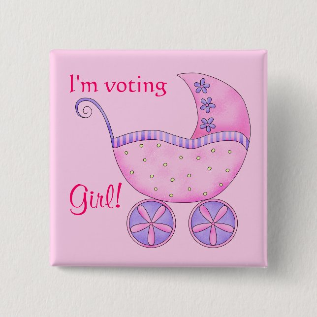 Baby Voting Girl Gender Reveal Party Abzeichen But Button (Vorderseite)