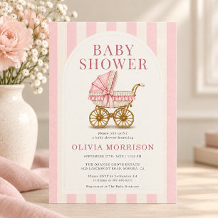 Baby-Wagen Mädchen Baby Shower mit rosa Schleife Einladung