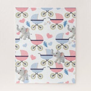Baby-Wagen Storch Rosa & Blau Elefant Puzzles