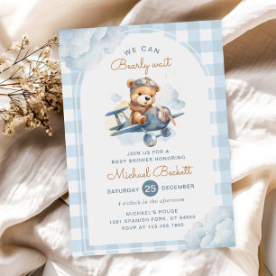 Baby Wait Airplane Teddy Bear Boy Baby Dusche Einladung