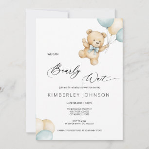 Baby Wait Teddy Bear & Baloons Babydusche Einladung