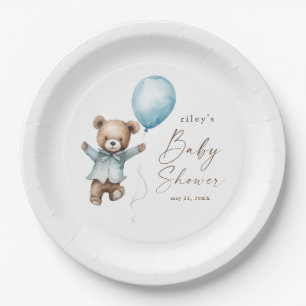 Baby Wait Teddy Bear Boys Babydusche Pappteller