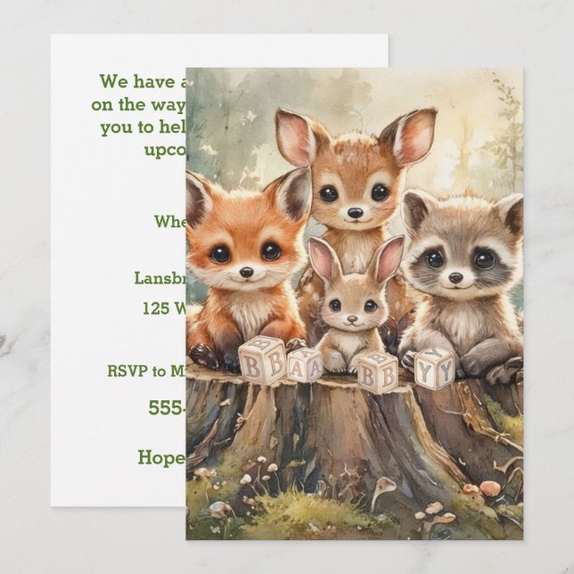 Baby-Waldtiere Digital-Download  Einladung (Vorne/Hinten)