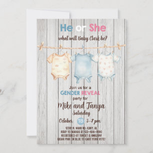Baby Wäscheleine Gender Reveal Einladung, einladen Einladung