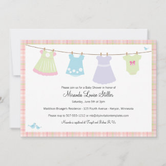 Baby Wäscheleine (Mädchen) Einladung zur Babyparty