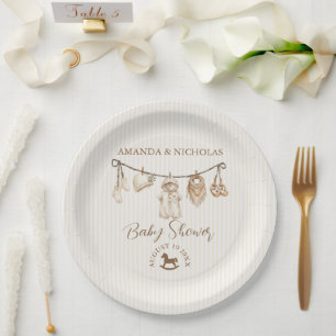 Baby-Wäscheleine Neutrale Baby-Party gestreift Pappteller