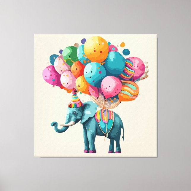 Baby Watercolor Elephant Balloon Leinwanddruck (Vorderseite)