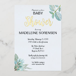 BABY Watercolor & Woodland Goldfolie-Einladung Folieneinladung