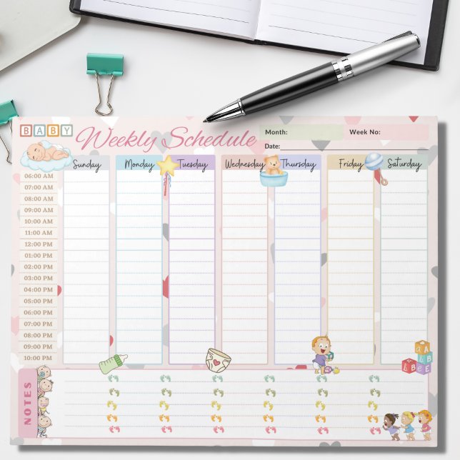Baby Weekekly Plan Planer Pastel Pink Themed Notizblock (Von Creator hochgeladen)