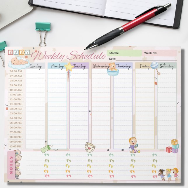 Baby Weekly Plan Planer Pastel Light Pink Notizblock (Von Creator hochgeladen)