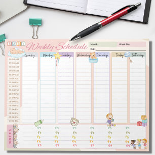 Baby Weekly Schedule Planer Multicolored Themed Notizblock