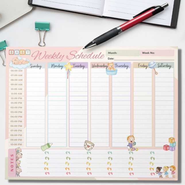Baby Weekly Schedule Planer Multicolored Themed Notizblock (Von Creator hochgeladen)