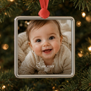 Baby Weihnachten personalisiertes Baby-Foto  Ornament Aus Metall