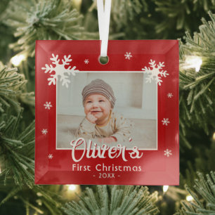 Baby Weihnachten rote Schneeflocken Foto Ornament Aus Glas
