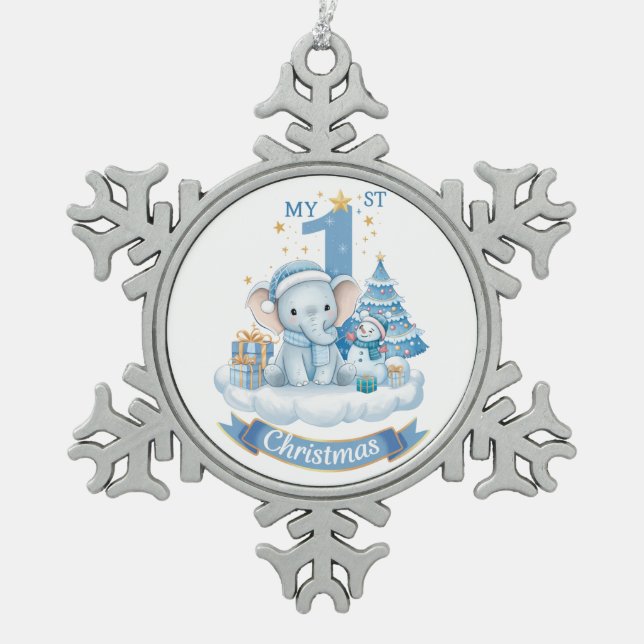 Baby Weihnachten – Zinn-Ornament Schneeflocken Zinn-Ornament (Vorderseite)