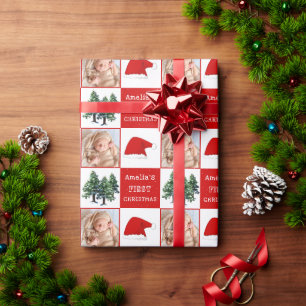 Baby-Weihnachtsmannmütze Schnee Baum Foto Geschenkpapier