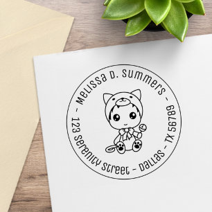 Baby-Weißkatzen-Overall Runde Adresse Gummistempel