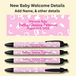 Baby Welcome - Name & Details auf Pink hinzufügen Kugelschreiber