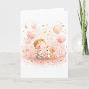 Baby- & Welpen-Valentinskarte Sanfte Wasserfarbe Feiertagskarte