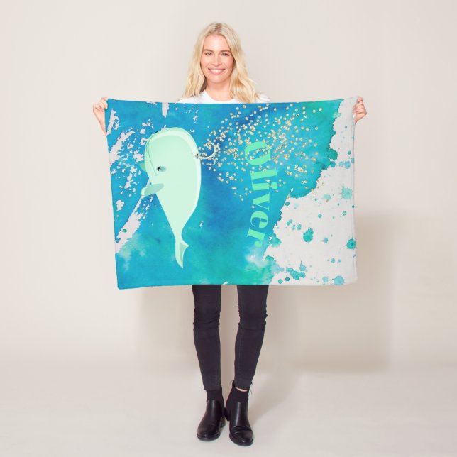 Baby Whale Gold Sparkle Blue Nautical Personal Fleecedecke (Beispiel)