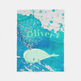 Baby Whale Gold Sparkle Blue Nautical Personal Fleecedecke